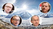 Peter Hegglin (CVP), Olivier Français (FDP), Martin Landolt (BDP) und Ruedi Noser (FDP) wollen jetzt die Gletscher retten. (Bild: Getty Images/Keystone/EQ Images/Montage CH-Media)