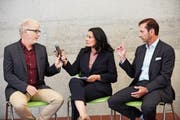Diskutierten engagiert (von links): Jörg Stalder (L20), Francesca Schoch (FDP) und Oliver Imfeld (SVP). (Bild: Jakob Ineichen, Horw, 11. Juni 2019)