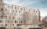 Visualisierung Neubau der Hotelfachschule unterhalb des Hotels Montana. Dieses Projekt ist zurzeit blockiert - unter anderem, weil die Bestimmungen zur Ortsbildschutzzone im Weg stehen. Das soll nun geändert werden.