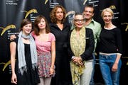 Die Regisseurin Katalin Gödrös (Dritte von links) am 63. Filmfestival in Locarno. (Bild: KEYSTONE/Jean-Christophe Bott)