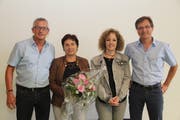 Sie wurden für ihre langjährige Arbeit in Gemeindeverwaltungen geehrt; von links: Markus Herger, Trudy Muther, Ursula Muheim und Markus Christen. (Bild: Paul Gwerder, Bauen, 13. Juni 2019)