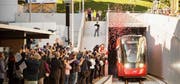 Die Neueröffnung des Ruckhaldetunnels im Herbst 2018 am Südportal in Haltestelle Riethüsli. (Bild: Appenzeller Bahnen - 5. Oktober 2018)