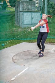 Kathrin Budmiger beim Abwurf, wo sie noch viel Potenzial sieht. Bild: Hanspeter Roos (Luzern, 16. Juni 2019)