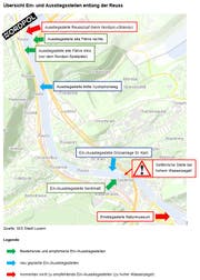 Eine Übersicht der Ein- und Ausstiegsstellen entlang der Reuss (Bild: PD)