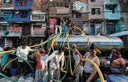 Inder füllen ihre Kanister in Neu-Delhi mit frischem Trinkwasser. (Bild: Anushree Fadnavis/Reuters; 14. Juni 2019)