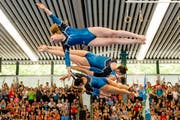 Der BTV Luzern beim Sprung, wo die Note 9,79 herausschaut.Bild: Philipp Schmidli (Aarau, 22. Juni 2019)