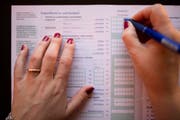 ZU DEN TAGES-TRAKTANDEN DER SONDERSESSION DES NATIONALRATES, AM DONNERSTAG, 05. MAI 2019 STELLEN WIR IHNEN FOLGENDES BILDMATERIAL ZUR VERFUEGUNG ---- A married woman fills in details as to income made domestically and internationally in a Swiss tax return, photographed in Zurich, Switzerland, on February 3, 2016. (KEYSTONE/Gaetan Bally)Eine verheiratete Frau fuellt Angaben zu Einkuenften im In- und Ausland in eine Steuererklaerung ein, aufgenommen am 3. Februar 2016 in Zuerich. (KEYSTONE/Gaetan Bally)