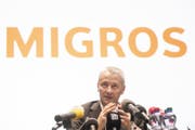 Fabrice Zumbrunnen, Präsident der Migros-Generaldirektion, an der Pressekonferenz. (Bild: Ennio Leanza/Keystone, Zürich, 27. Juni 2019)