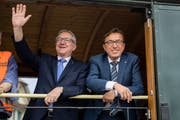 Mit Kantonsratspräsident Josef Wyss (CVP) an dessen Wahlfeier zum am 18. Juni 2019 in Eschenbach. (Bild: Philipp Schmidli)