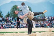 Die jungen Toggenburger Schwinger geben Vollgas, wie Manuel Bollhalder am St. Galler Kantonalschwingfest in Widnau. (Bild: PD)