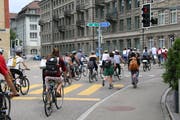 Training für Bern? Vor einer Woche wurde in St.Gallen bereits einmal per Velo für eine griffigere Klimapolitik demonstriert. (Bild: Emma-Emily Wolf - 21. Juni 2019)