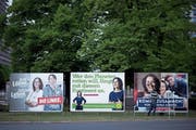 Europawahl-Plakate der Linken, der Grünen und der Sozialdemokraten in Berlin. (Bild: Stefan Boness/Imago (11. Mai 2019))