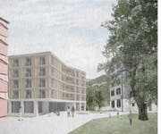 So soll das neue Wohnhaus Mettenweg aussehen (rechts das bestehende). (Visualisierung: PD)