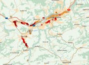 Zwischen St.Gallen-Winkeln und Gossau staut es. (Bild: FM1Today/Screenshot TomTom)