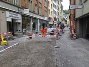 Baustelle in der Engelgasse am Donnerstagmittag. (Bilder: Reto Voneschen - 11. Juli 2019)