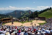 Blick in die Naturarena auf Rigi Staffel (Bild: Alexandra Wey/Keystone, 10. Juli 2016)