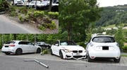 Der Lenker verlor die Kontrolle über sein Auto und kollidierte danach auf dem Parkplatz mit einem abgestellten Fahrzeug. Drei Autos wurden beschädigt. (Bild: Landespolizei)