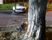Gegen diesen Baum ist das Auto geprallt. (Bild: PD/Luzerner Polizei)