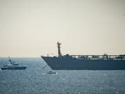 Der unter panamaischer Flagge fahrende Supertanker «Grace 1» vor Gibraltar. (Bild: KEYSTONE/AP/MARCOS MORENO)