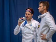 Max Heinzer (links) und Benjamin Steffen treten im WM-Teamwettbewerb der Degenfechter mit der Schweiz als Titelverteidiger an (Bild: KEYSTONE/MARCEL BIERI)