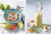 Cevicho clasico und Leche de Tigre: Zwei peruanische Klassiker. Bilder: Patrick Nagtegaal/Insel-Verlag