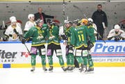 Im Playoff-Viertelfinal besiegte der HC Thurgau den HC Ajoie in sieben Spielen und erreichte erstmals seit 21 Jahren wieder die Playoff-Halbfinals in der zweithöchsten Schweizer Eishockeyliga. (Bild: Mario Gaccioli, Weinfelden, 6. März 2019)
