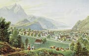 Ansicht von Gabriel Lory junior (1784 bis 1846) von Stans vor 1798. Sie dürfte allerdings einige Jahre nach dem Franzosenüberfall – etwa um 1814 – entstanden sein. Bild: Provinzarchiv Schweizer Kapuziner Ikonothek