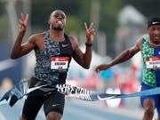Genug Zeit für einen Jubel: Christian Coleman sichert sich an den US-Trials einen WM-Startplatz (Bild: KEYSTONE/AP/CHARLIE NEIBERGALL)