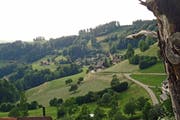 Der Weiler Ebersol liegt am Südhang des Löffelsbergs bei Mogelsberg. (Bild: Michael Hug)