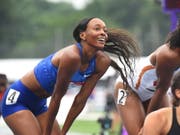 Dalilah Muhammad kann es kaum glauben, dass sie den Weltrekord über 400 m Hürden verbessert hat (Bild: KEYSTONE/EPA/MIKE BYRNES)