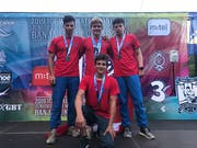 Die vier Junioren-WM-Silbergewinner (oben von links): Robin Häfeli (Solothurn), Cornel Bretscher und Jonah Müller (beide Buochs). Vorne: Luis Clavadetscher (Ennetbürgen). Bild: Annalena Kuttenberger
