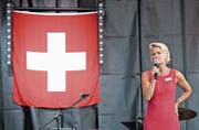Andrea Gmür bei der letztjährigen Feier auf dem Europaplatz. (Bild: Pius Amrein, 31. Juli 2018)