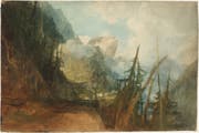 Eine Station auf William Turners erster Schweiz-Reise: «Die Gotthardstrasse zwischen Amsteg und Wassen, Blick ins Reusstal», ca. 1814/15, Gouache, Graphit und Aquarell auf Papier. (Bild: Tate, London, 2019)