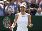 Viktorija Golubic freut sich über den zweiten Sieg in Wimbledon (Bild: KEYSTONE/PETER KLAUNZER)