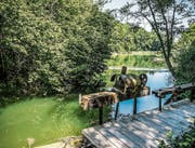 Die Anlagen am Abfluss des Weberei-Weihers zeugen von seiner industriellen Vergangenheit.Bild: Maya Heizmann