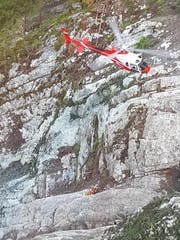 Die Arbeiten oberhalb der Axenstrasse sind vom Helikopter aus möglich. (Bild: Astra)