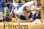 Der frische und ausgeruhte Benji von Ah bezwingt in Flüelen sogar Topfavorit Pirmin Reichmuth. (Bild: Alexandra Wey/Keystone, 7. Juli 2019)
