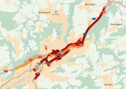 Rückstau nach Unfällen auf der Stadtautobahn, Fahrtrichtung St.Margrethen nach St.Gallen. Derzeit staut es zurück bis zur Verzweigung Meggenhus. (Bild: Mydrivetomtom.com)