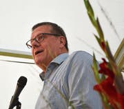 Ständerat Roland Eberle im Festzelt auf der Steckborner Seeschulhaus-Wiese. (Bild: Mathias Frei)