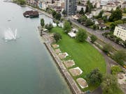 Der Standort des 21. internationalen Sandskulpturenfestivals auf der Arionwiese neben der Badhütte in Rorschach. (Bild: Tino Dietsche - 10. August 2019)