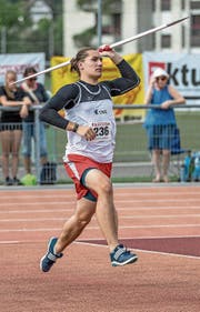 Fabio Haueter (Sarnen) wirft den Speer Haarschaarf an die 50-Meter-Grenze (49,97). Bild: Hanspeter Roos (Sarnen, 17. August 2019)