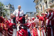 Er konterte die Provokation des EU-Botschafters: Bundespräsident Ueli Maurer hielt an der Fête des Vignerons eine 1.-August-Rede. (Bild: Jean-Christophe Bott/Keystone)