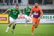 Auch in Genf gegen Etoile Carouge kam Nico Abegglen (links im Bild beim Match von Anfang Augst gegen YF Juventus Zürich) zu Torchancen, die leider nicht zu Treffern führten. (Bild: Michel Canonica - 8. August 2019)