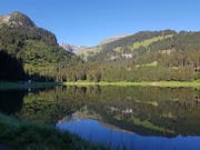 Am Voralpsee bei Grabs SG kam es am Sonntag zu einem Badeunfall. Ein 55-jähriger Schwimmer wird seither vermisst. Polizeitaucher suchten auch am Montag weiter nach dem Mann. (Bild: Kapo SG)