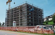 Der Rohbau des Hauses Tanneck der Stiftung Altersbetreuung Herisau steht. Ende 2020 soll der Bau bezugsbereit sein. Bild: PAG