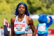 Olympiasiegerin Shaunae Miller-Uibo für einmal in blau. (Bild: Vickie Flores/EPA, 18. August 2019, Birmingham)