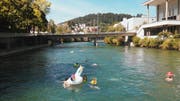 Rund 60 Teilnehmende des Gestalterischen Vorkurses der Hochschule Luzern schwammen die Reuss runter. (Bild: Christian Felber/Hochschule Luzern)