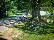 Ohne die mobilen Ständer wurden die Drahtesel beispielsweise auf dem Damm zwischen Buben- und Mannenweier wieder kreuz und quer parkiert. (Bild: Raphael Rohner - 26. August 2019)