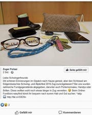 Mit diesem Facebook-Beitrag informierte die Zuger Polizei über die Esaf-Fundgegenstände. (Bild: Screenshot)
