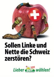Das Apfel-Plakat der SVP, das für einen Aufschrei sorgte. (Bild: SVP)